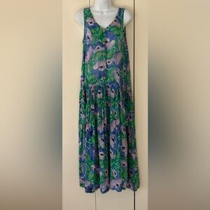 New Aura Vintage drop waist sleeveless Floral  Maxi Dress pockets S